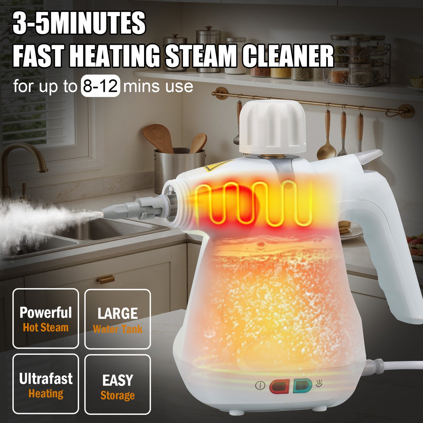 Roaaee Handheld Steam Cleaner, Multi-Purpose Portable Steamer for Home